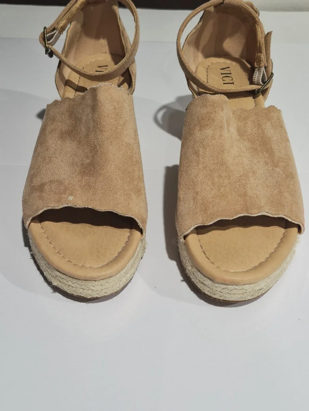 VICI Tan Suede Espadrille Wedge Sandals - Women's Size 10